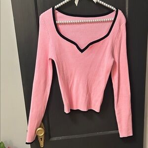 Pink V-Neck Ribbed Women's Top